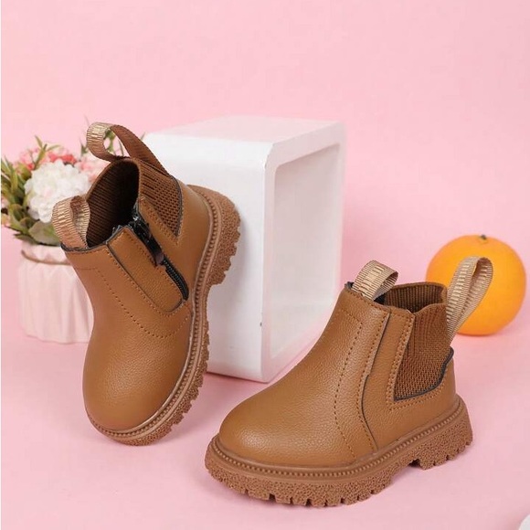NWT Infant Kids Toddler 6.5 Unisex Brown Boots Zipper Dress Formal Winter Fall - Picture 2 of 6